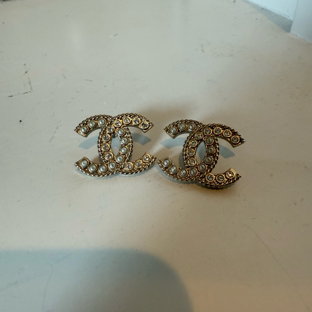 Gold Designer Logo Earrings
